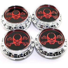 70mm 2.75in for Akita RPF1 Wheel Center Caps 18in Rim, C123201B C123201B Skull Sticker Center Hubcaps, Center Cover Replacement for Rim, Chrome Silver-4 Pack