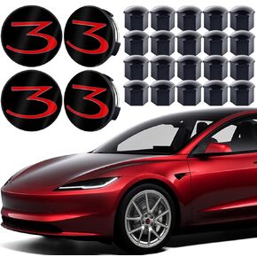 Wheel Cap Kit for Tesla Model 3, Wheel Center Hub Cover for Tesla Model 3 19" Wheels with 20PCS Lug Nut Covers, Red 3