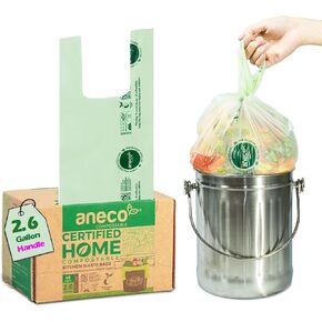 ANECO 100% Compostable Trash Bags 2.6 Gallon, Extra Thick Kitchen Small Compost Bags for Countertop Bin (100 Count)