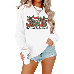 MOUSYA Jesus The Reason for The Season Shirt Women Christmas Sweatshirts Jesus Christmas Sweatshirt Holiday Graphic Shirts in Kuwait