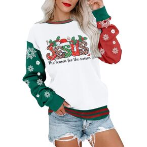 MOUSYA Jesus The Reason for The Season Shirt Women Christmas Sweatshirts Jesus Christmas Sweatshirt Holiday Graphic Shirts