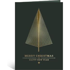 20 Gold Foil Christmas Greeting Cards with Envelopes | Dark Green Col & Embossing on Christmas Tree | 5.75 x 4.25 Inch Merry Christmas Cards with Seal Stickers For Friends , Family and loved Ones