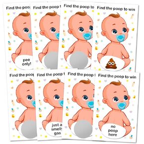 Baby Shower Boy Scratch Off Poop Game, Easy to Play Silly Games, Fun Idea, Ice Breaker Activity. Raffle Cards, Blue Pacifier, Set of 40 Cards Made in USA