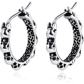 PEAS Punk Jewelry Earrings Stainless Steel Skull Huggie Hoop Earrings