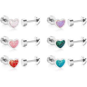 6pairs Cute Compact and Exquisite Heart Love Earrings Set Stainless Steel Gold Plated Sequins Stud Earrings Set