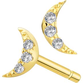 Tiny CZ Crescent Moon Stud Earrings in Sterling Silver