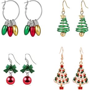 9 Pairs Set Christmas Earrings Christmas Tree Claus Drop Earrings Snow Candy Santa Candy Deer Gift Stud Earrings for Women Teen Girls