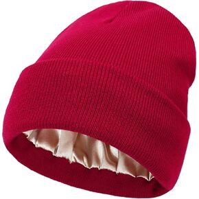 Malaxlx Womens Knit Beanie Hat Satin Lined Winter Hats for Women Men Soft Warm Slouchy Cuffed Beanie Hat Skull Cap