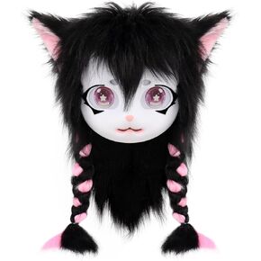 Animal Cat Head Mask Fursuit Cute Plush Anime Masks for Halloween Masquerade Cosplay Costume Accessory