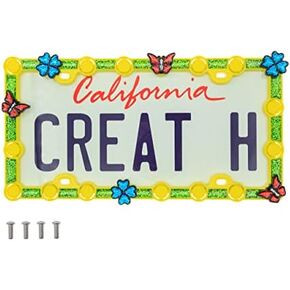 FD&D Custom License Plate Frame,Starter Kit with Silver Daisy and Blue Ladybug
