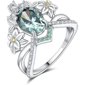 JewelryPalace Cluster Flower Oval Cut 3.9ct Green Cubic Zirconia Promise Rings for Women, 14K White Gold 925 Sterling Silver Ring for Girl, Crown Gemstone Jewelry Sets Rings Size 5-9