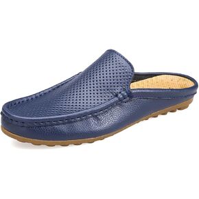 Men's Hollow Leather Slip On Mules Clog Slippers Casual Round Toe Backless Flat Loafers Dress Shoes for Walking Wedding in Saudi Arabia