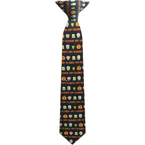 Boys' Prep Happy Halloween Monsters Frankenstein Mummy Witches Jack-O-'Lantern 14 inch Clip-On Neck Tie