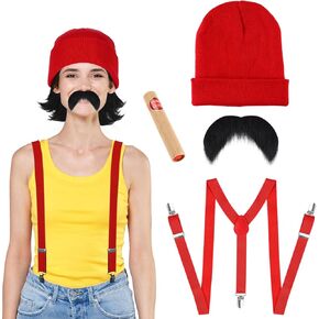 مجموعة أزياء الهالوين الرجالية المكونة من 5 قطع من Honic تتضمن قبعة شعر مستعار سوداء وشارب وشارب لفستان الحفلات in Kuwait