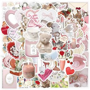 60PCS Coquette Stickers,Pink Coquette Aesthetic Stickers Decal,Vinyl Waterproof Stickers for Water Bottles Laptop Computer Phone Guitar