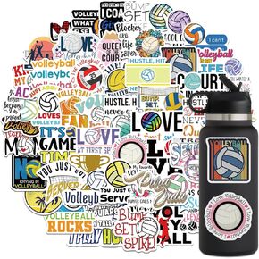 50 Pcs Volleyball Stickers for Kids and Adults, Vinyl Waterproof Stickers for Water Bottle Luggage Scrapbook Laptop Stickers, Volleyball Party Favors, Volleyball Gifts