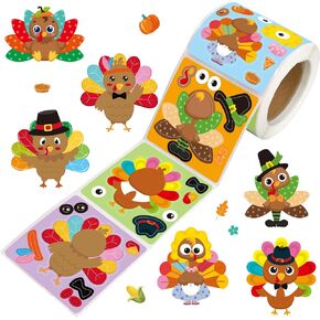 Turkey Stickers for Kids Make Your Own Turkey Sticker Thanksgiving Fall Autumn Rolled Scene Stickers 300 Pcs for Classroom Home School Party