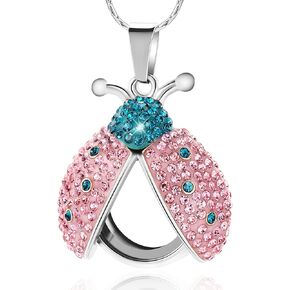 constantlife Cremation Jewelry Ladybug Urn Necklace for Ashes Transparent Round Glass Locket Ash Holder Keepsake Crystal Beetle Memorial Pendant for Human Pet