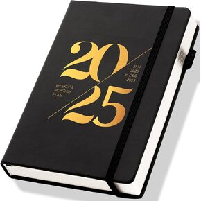 CAGIE 2025 Planner Weekly and Monthly Leather 2025 Calendar 12 Monthly Planner with Stickers& Pocket 2025 Agenda Hardcover Planner for Women 5x7, Blue