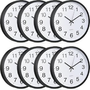 Inbagi 8 Pcs Wall Clock Large Silent Battery Operated Wall Clocks Modern Non Ticking Wall Clocks Bulk Decorative for Kitchen Office Living Room Home Bathroom Bedroom Classroom(White,14 Inch)
