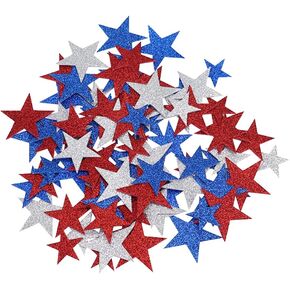 100 Pcs Glitter Patriotic Star Stickers Self Adhesive Wall Foam Stickers for July 4th Independence Day National Day Decorations