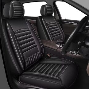Seat Covers for Car Full Set Fit for Hyundai Santa Fe 2007-2024 2025 Leather Seat Covers Breathable Waterproof Seat Protectors Automotive Seat Cushion with Airbag Compatible(5 Seats,Black&Grey)