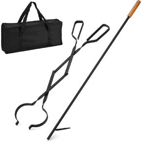 Heavy Duty Fire Tong and Blow Fire Poker Stick Set with Handbag, Fireplace Poker Grabber with Blow, firewood Grabber Tool for Wood-Burning Fire Pit or Fireplace Indoor Outdoor use