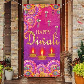 Diwali Decorations Door Cover Banner,Diwali Door Decorations,Diwali Indoor Outside Door Hanging Backdrop for Welcome Front Door Diwali Party Decorations.