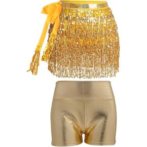 الترتر شرابة وشاح الورك سباركلي هامش تنورة رقص البطن مع السراويل الغنائم المعدنية الهذيان قيعان للنساء in Kuwait