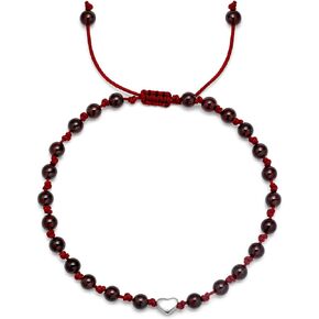 Garnet Ankle Bracelet for Women, Heart Braided Rope Natural Gemstone 925 Sterling Silver 18K Rose Gold Plated Anklet Summer Jewelry Gift
