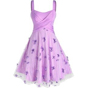 Rosegal Plus Size Party Dress for Women Lace Butterfly Overlay Homecoming Dress Cocktail Dress Cross Knee-Length Swing Dress