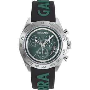 ساعة فيراغامو أوربان كوليكشن الفاخرة للرجال بسوار أسود وهيكل فضي ومينا أخضر، ستانلس ستيل، SFKF00223 in Kuwait
