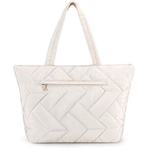 HOMIEE Puffer Tote Bag for Women Gifts, Lightweight Puffy Bag 15.6 Inch Work Tote, Quilted Shoulder Bag Handbag Satchel Purse