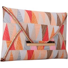 QWINEE Women's Geometric Pattern Envelop Bags Clutch Bag Metal Decor Wristlet Handbags Lady Purse