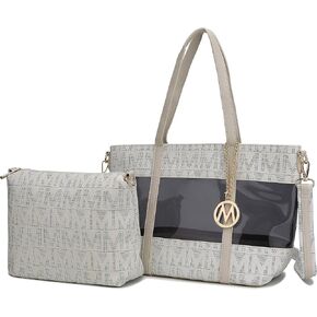 MKF Tote Shoulder Bag, Satchel Handbag for Women Set PU Leather Top Handle Purse, Gold-Tone Hardware
