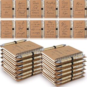 48 Pcs Christian Gifts Set Include 24 Bible Verse Spiral Notebooks and 24 Religious Pens Inspirational Prayer Journal God Scripture Notepads for Women Men Xmas School Office(Scripture Word)