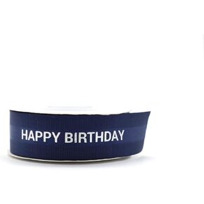Navy Blue and Silver Satin and Grosgrain Happy Birthday Ribbon 22 mm Wide - Ideal for Your Decorations and Gifts (Navy Blue) …