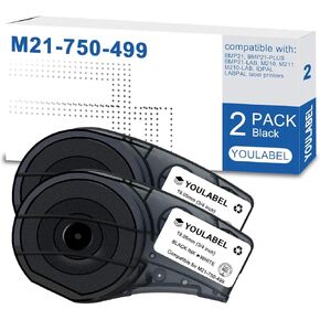 M21-750-499 Label Tape Compatible Label Tape Replacement for (M21-750-499) Nylon Label for General ID, Black on White- Designed for M210, M210-LAB, M211, BMP21-PLUS Printers, .75" W 16' L (2 Pack)