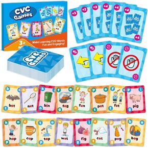 CVC Phonics Games for Toddlers,CVC Word Toy for Kids,Reading Card Game for Ages 4 5 6,Phonics Flash Cards to Learn Words,Educational Flashcards for Preschool Kindergarten, and Homeschool