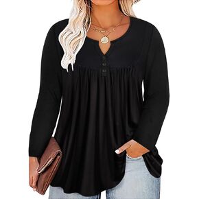 RITERA Plus Size Long Sleeve Tunic Tops for Women Henley V Neck T-Shirt V Neck Casual Blouses Fall Winter Halloween Christmas