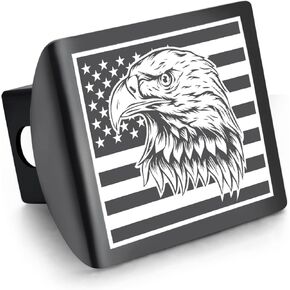 STEEL HAWK Heavy Duty American Flag Stainless Steel Trailer Hitch Cover for 2-Inch Receivers-PVD Black American Flag Eagle