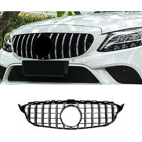 شواية SNA W205، شبكة أمامية طراز GTR GT متوافقة مع (2015-2018) C-class C250 C300 C350 C400، غير مناسبة C63 (أسود لامع مع شريحة كروم)