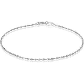 SEA OF ICE Sterling Silver 1mm Loose Rope Link Chain Bracelet For Women, Size 7.25"
