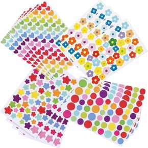VUFVOID16 Sheets 1434 Pcs Colorful Mini Flower,Dot, Heart and Star Shape Self Adhesive Stickers,for Scrapbooking and DIY Arts Crafts (Mini Flower,Mixed dots,Hearts,Stars,4 Sheets of Each Type)