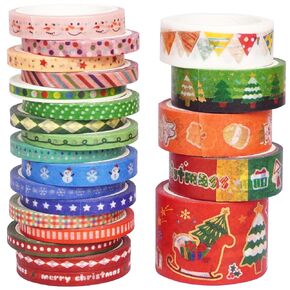 YUBX Christmas Washi Tape Set 22 Rolls Cartoon Embellishment Basic Gold Foil Decorative Masking Tapes for Arts, DIY Crafts, Journals, Planners, Scrapbook, Wrapping