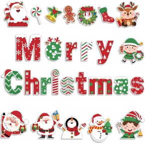 81 Pcs Christmas Cutouts Bulletin Board Decorations Merry Christmas Classroom Bulletin Board Set with Glue Points Santa Snowman Elk Elf Paper Cutouts for Xmas Winter Holiday Bulletin Board Decor