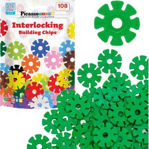PicassoTiles Building Chips Interlocking Disc Construction Blocks in 12 Colors STEM Learning Early Education Toy Engineering Playset Child Brain Development for Toddlers Girls Boys Kids Age 3+ PTF108