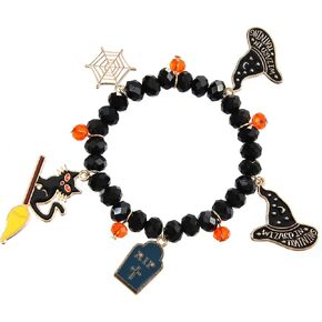 Halloween Bracelet Skull Cupcake Ghost Spiderweb Black Cat Rip Charm Bracelets Beaded Stretch Bracelet Costume Party Gifts