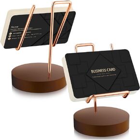 Amyhill 2 Pieces Wood Business Card Holders for Desk Cute Metal Gold Walnut Wooden Business Card Stand Metal Name Card Organizer Postcard Display Holders for Desk Tabletop Office