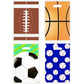 40pcs Soccer Goodie Bags for Team Party Favors, 4 Designs Football Basketball Rugby Baseball Sport Theme Gift Bags, Plastic Candy Snack Goody Treat Bags Pouch for Birthday Kids Party Decorations